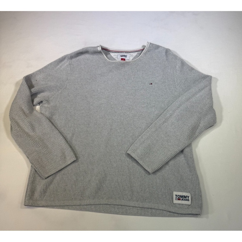 Tommy Hilfiger Sweater L Mens Roll Neck Gray Cotton Vtg 90s Y2k